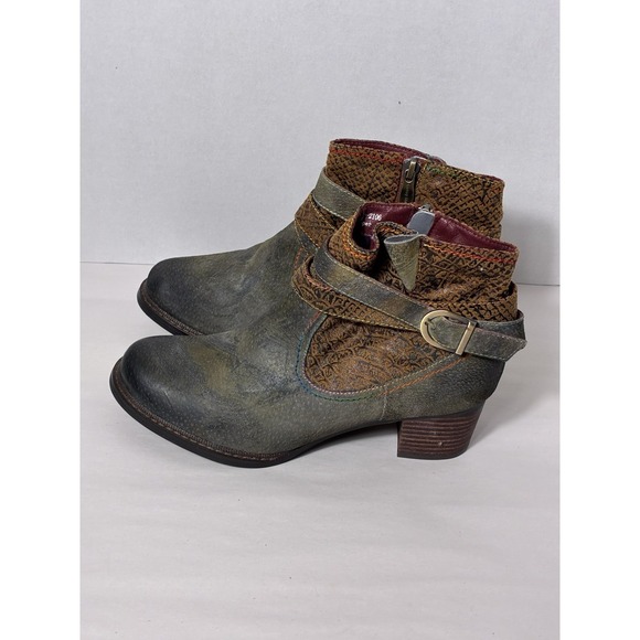 L'Artiste Spring Step Shazzam Ankle Booties Sz 9 Leather Forest Green Block Heel - Picture 3 of 8